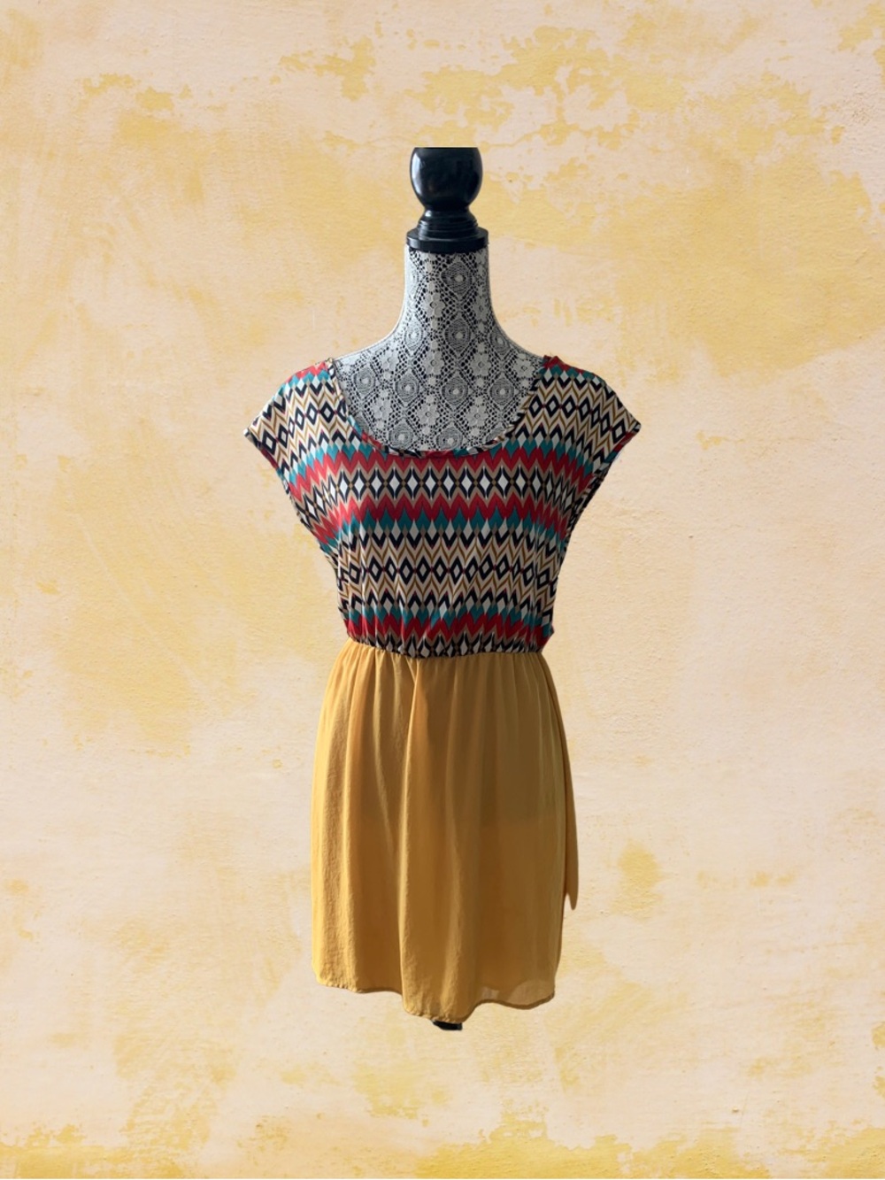 Women’s Patterned Top with Mustard Skirt